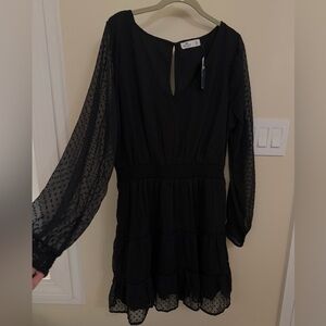 Hollister Black Tiered Bishop Sheer Sleeve V neckline Women’s Sundress NWT XL